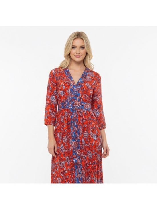 Japna Dresses & Skirts - Japna V-Neck Red Paisley Dress small  buttons red blue boho